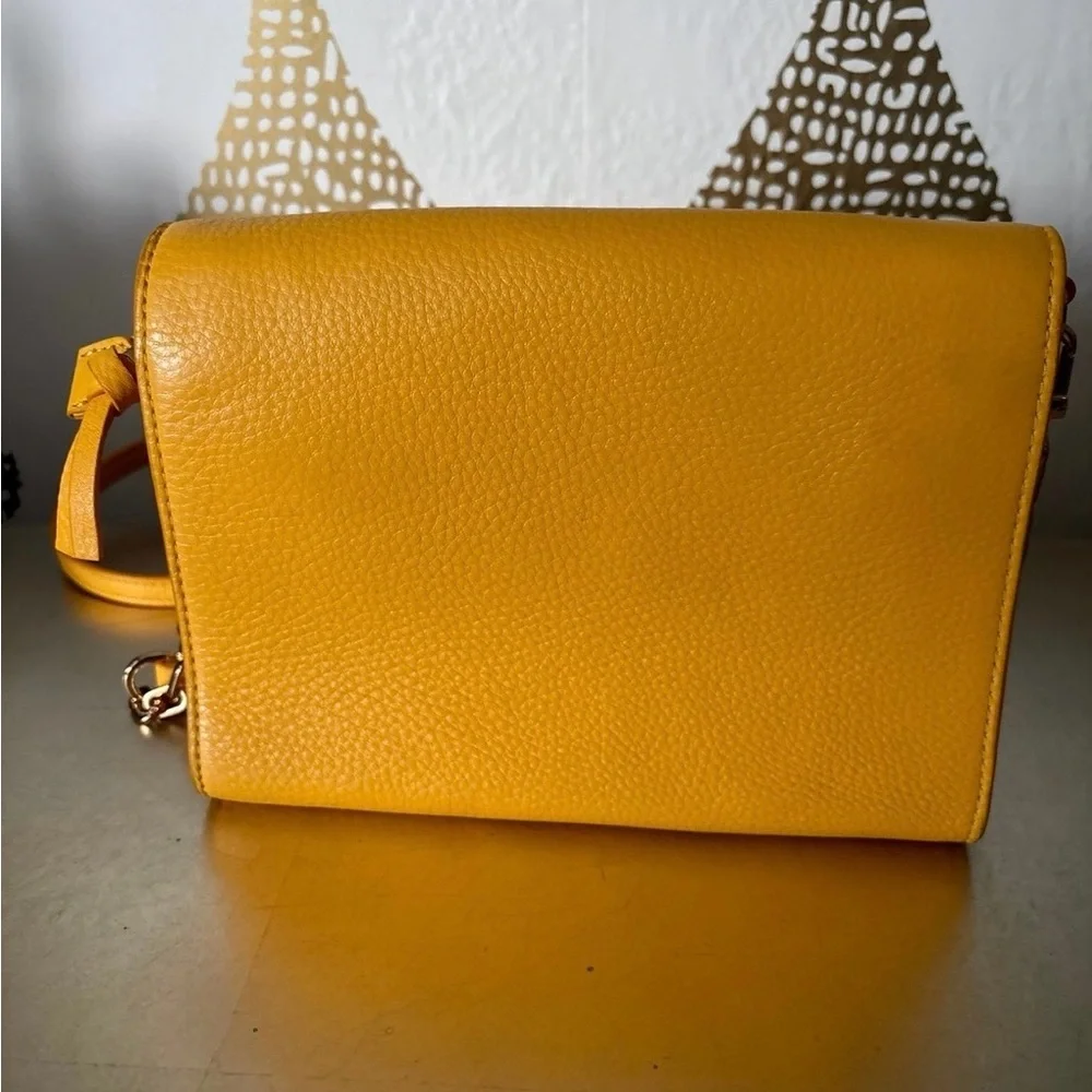 Tory Burch Bright Yellow Leather Crossbody with Gold Logo